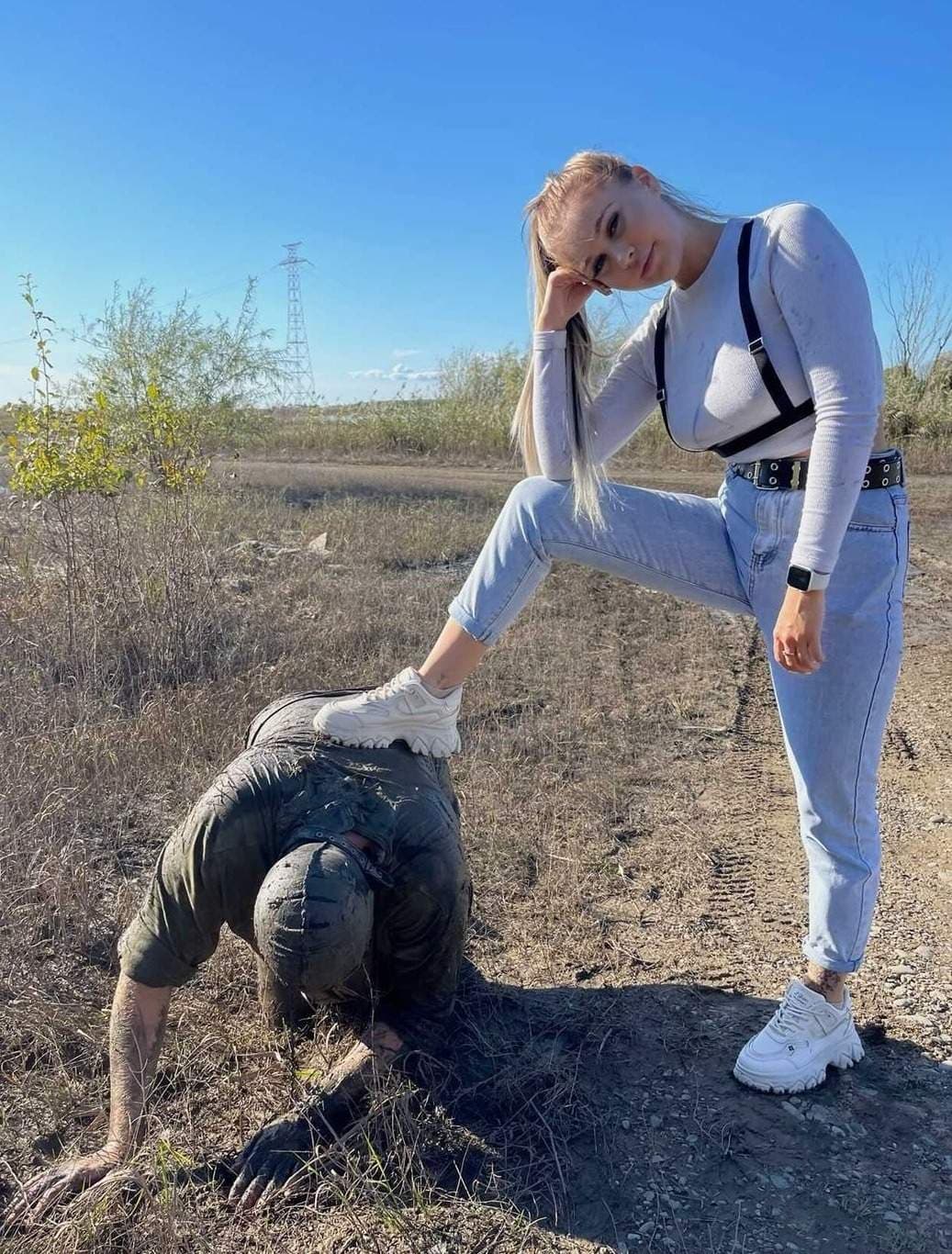 Licking girls feet
